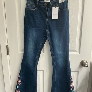 BAMBOO Women's Denim Flare Jeans with Colorful Embroidery